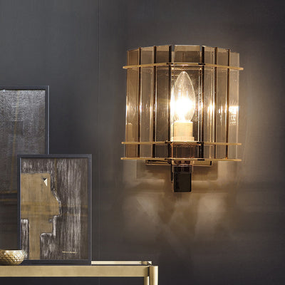 Aplique de pared contemporáneo escandinavo de cilindro redondo de vidrio y hierro con 1 luz para sala de estar 