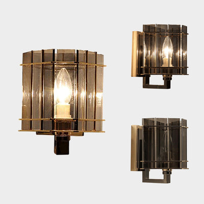 Aplique de pared contemporáneo escandinavo de cilindro redondo de vidrio y hierro con 1 luz para sala de estar 