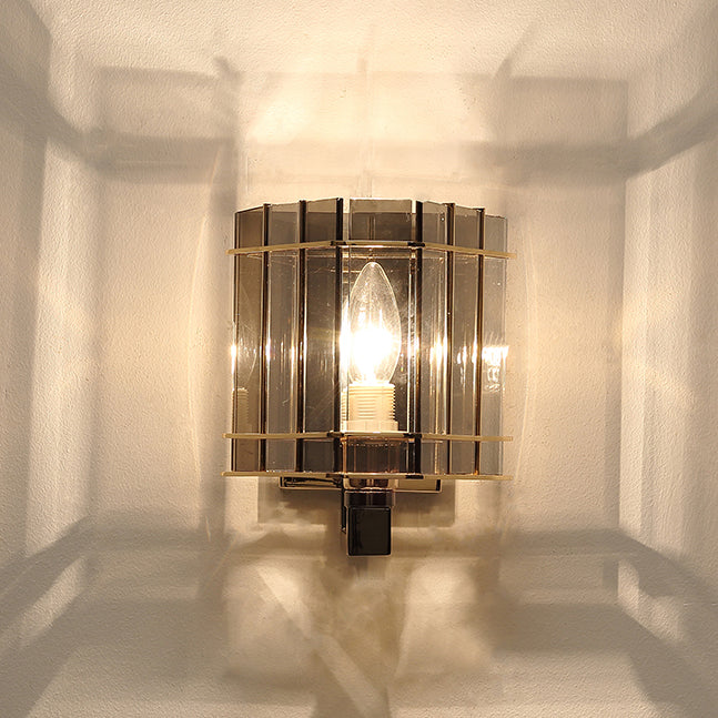 Aplique de pared contemporáneo escandinavo de cilindro redondo de vidrio y hierro con 1 luz para sala de estar 
