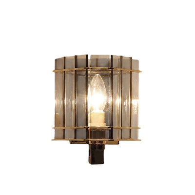 Aplique de pared contemporáneo escandinavo de cilindro redondo de vidrio y hierro con 1 luz para sala de estar 
