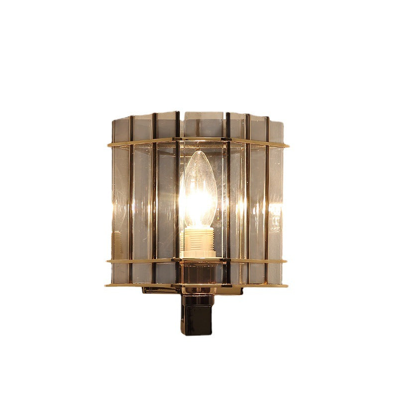 Aplique de pared contemporáneo escandinavo de cilindro redondo de vidrio y hierro con 1 luz para sala de estar 