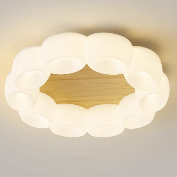 Plafonnier LED rond en bois acrylique avec nuages chinois traditionnels pour salon 