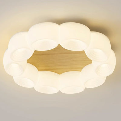 Luz de techo LED empotrada redonda de madera acrílica con nubes chinas tradicionales para sala de estar 