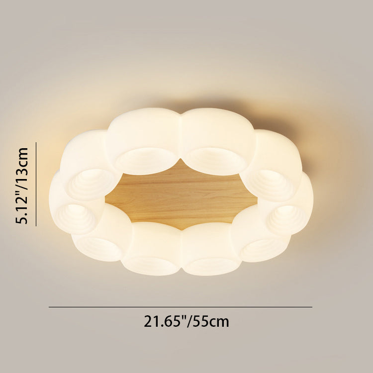 Plafonnier LED rond en bois acrylique avec nuages chinois traditionnels pour salon 