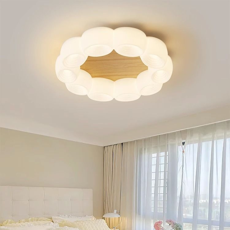 Luz de techo LED empotrada redonda de madera acrílica con nubes chinas tradicionales para sala de estar 