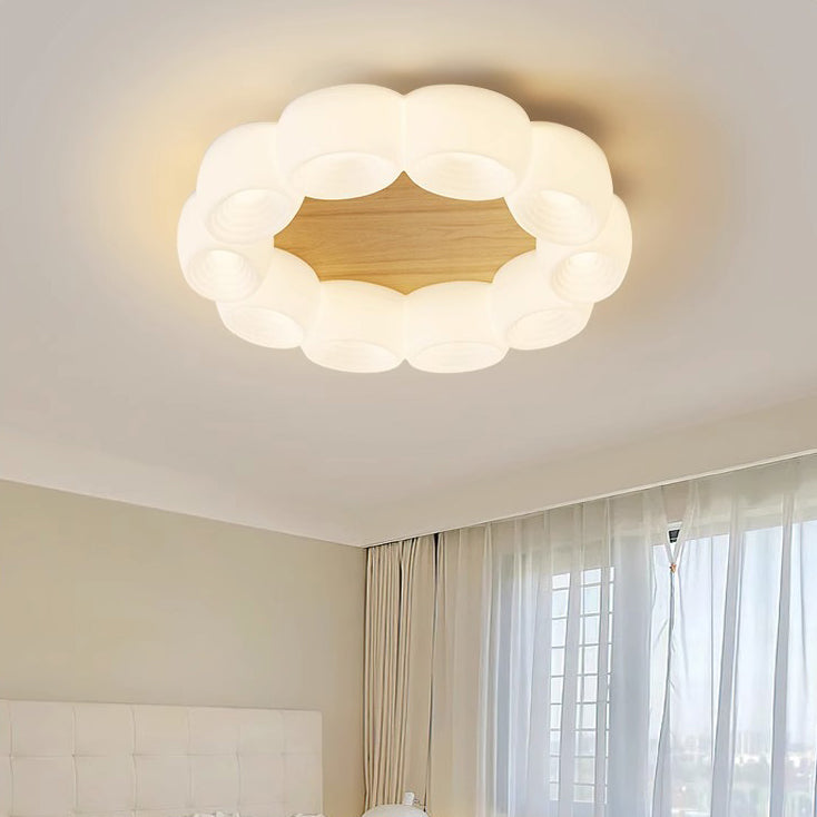 Luz de techo LED empotrada redonda de madera acrílica con nubes chinas tradicionales para sala de estar 