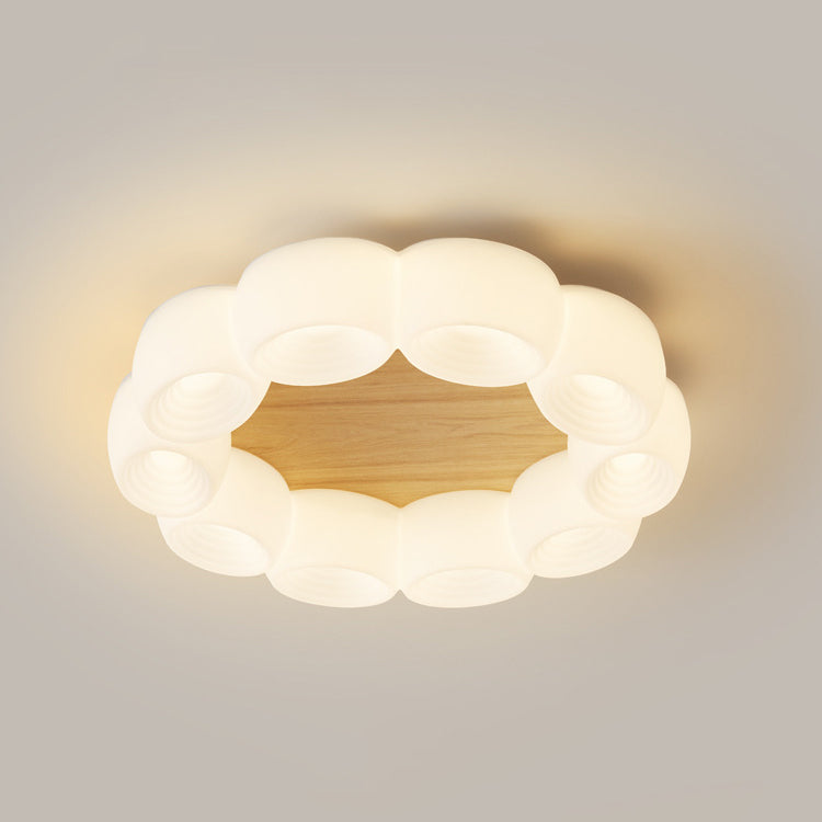 Plafonnier LED rond en bois acrylique avec nuages chinois traditionnels pour salon 