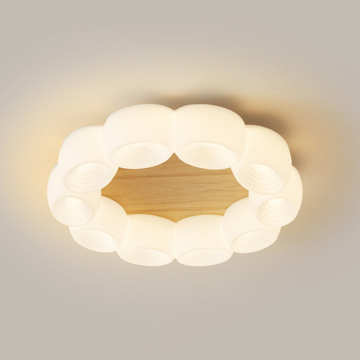 Plafonnier LED rond en bois acrylique avec nuages chinois traditionnels pour salon 