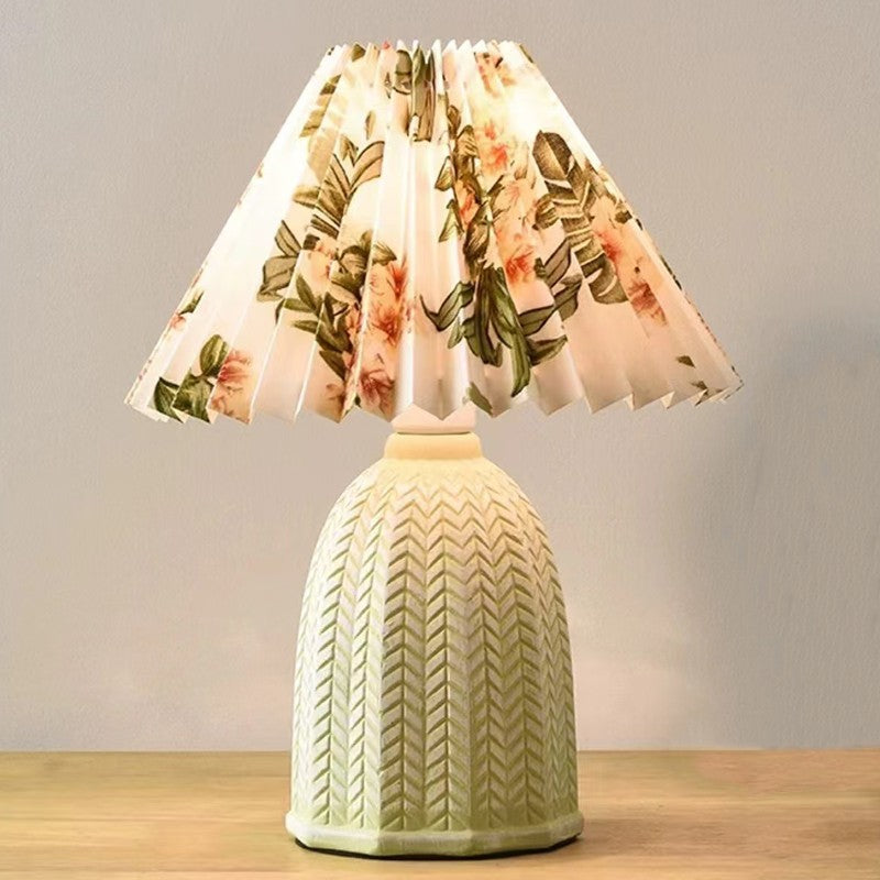 Lampe de table contemporaine scandinave conique en tissu céramique à 1 lumière pour chambre 