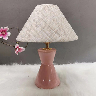 Zeitgenössische skandinavische distressed Sanduhrform runde Stoffkeramik 1-Licht Tischlampe für das Schlafzimmer 