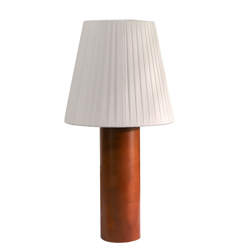 Lámpara de mesa de 1 luz de goma de madera redonda de cilindro tradicional chino para sala de estar 