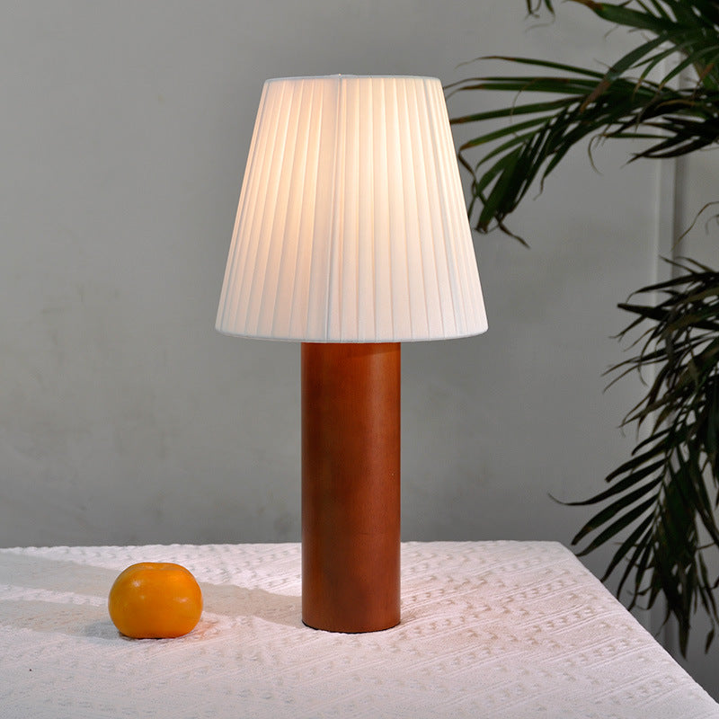 Lámpara de mesa de 1 luz de goma de madera redonda de cilindro tradicional chino para sala de estar 