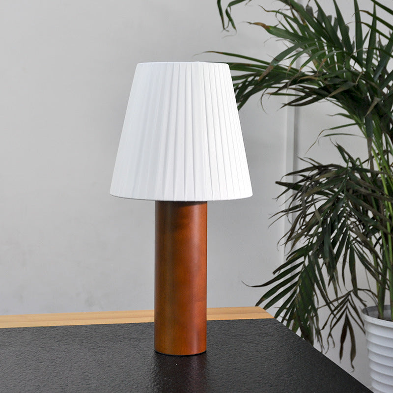 Lámpara de mesa de 1 luz de goma de madera redonda de cilindro tradicional chino para sala de estar 