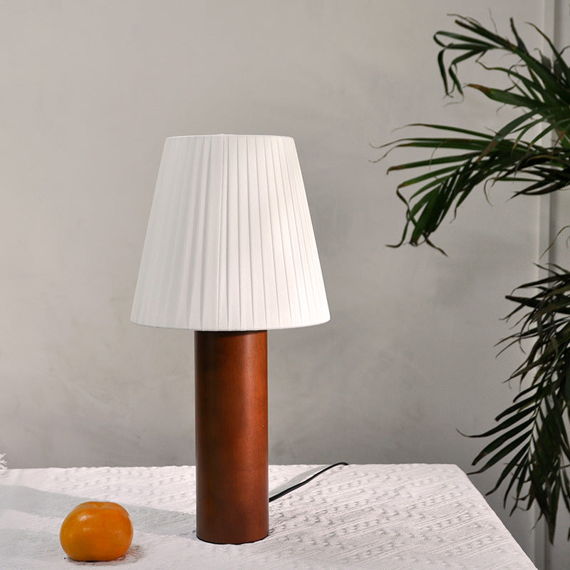 Lámpara de mesa de 1 luz de goma de madera redonda de cilindro tradicional chino para sala de estar 
