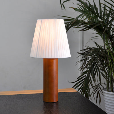 Lámpara de mesa de 1 luz de goma de madera redonda de cilindro tradicional chino para sala de estar 
