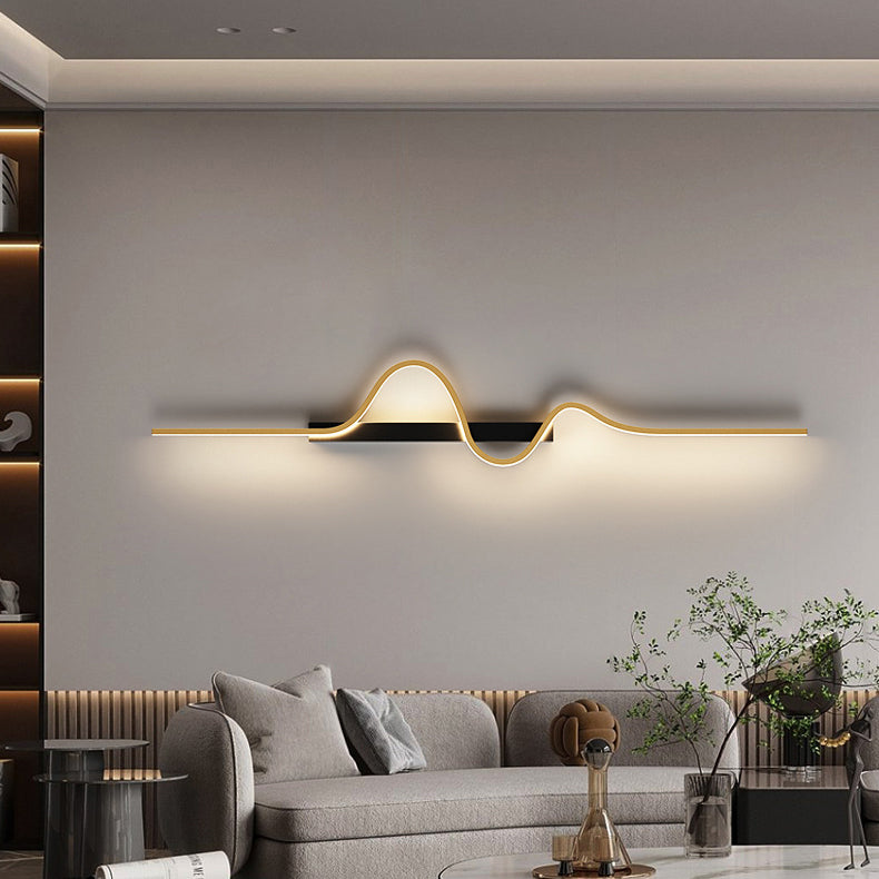 Lámpara Aplique de Pared LED de Onda Larga Rectangular Minimalista Moderna de Silicona, Aluminio y Hierro para Sala de Estar 