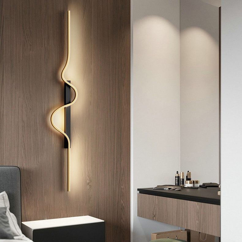 Lámpara Aplique de Pared LED de Onda Larga Rectangular Minimalista Moderna de Silicona, Aluminio y Hierro para Sala de Estar 