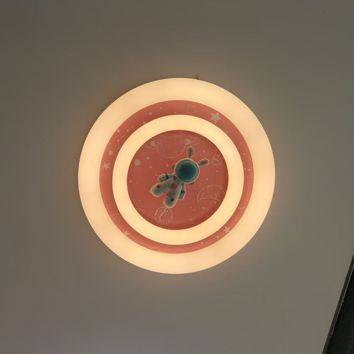 Modern Art Deco Round Spaceman Bunny Airplane Acrylic Resin Iron LED Flush Mount Ceiling Light For Bedroom