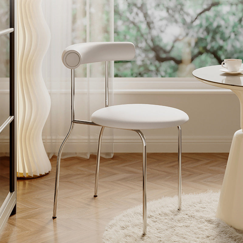 Modern Minimalist Round Curved Column Faux Leather Metal Dining Chair Backrest For Dining Room