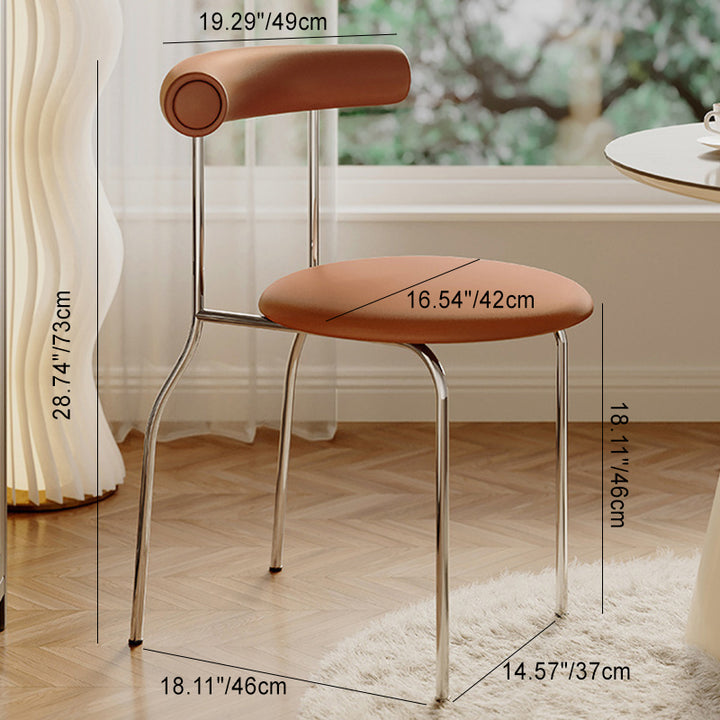 Moderner minimalistischer runder gebogener Säulenstuhl aus Kunstleder mit Metallrückenlehne für das Esszimmer 
