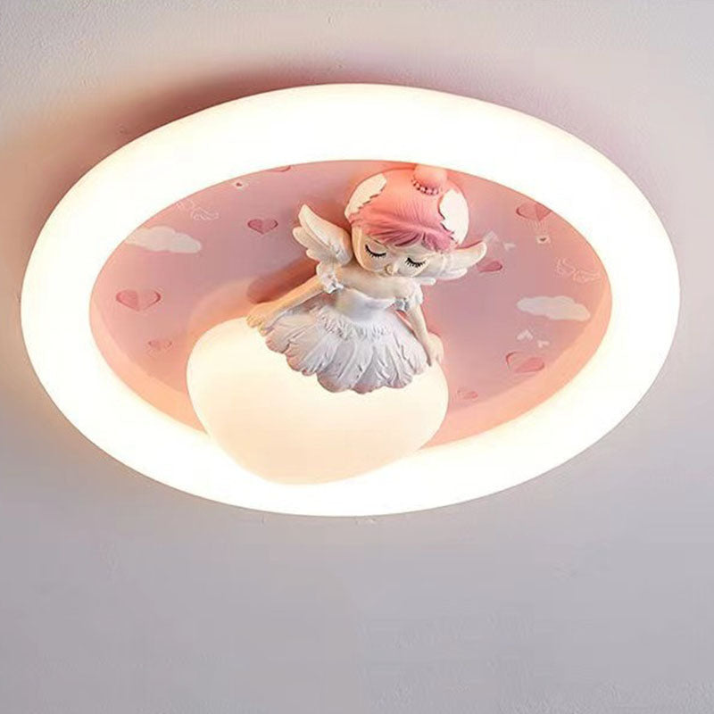 Modern Art Deco Round Cloud Rabbit Unicorn Acrylic Resin Iron LED Flush Mount Ceiling Light For Bedroom