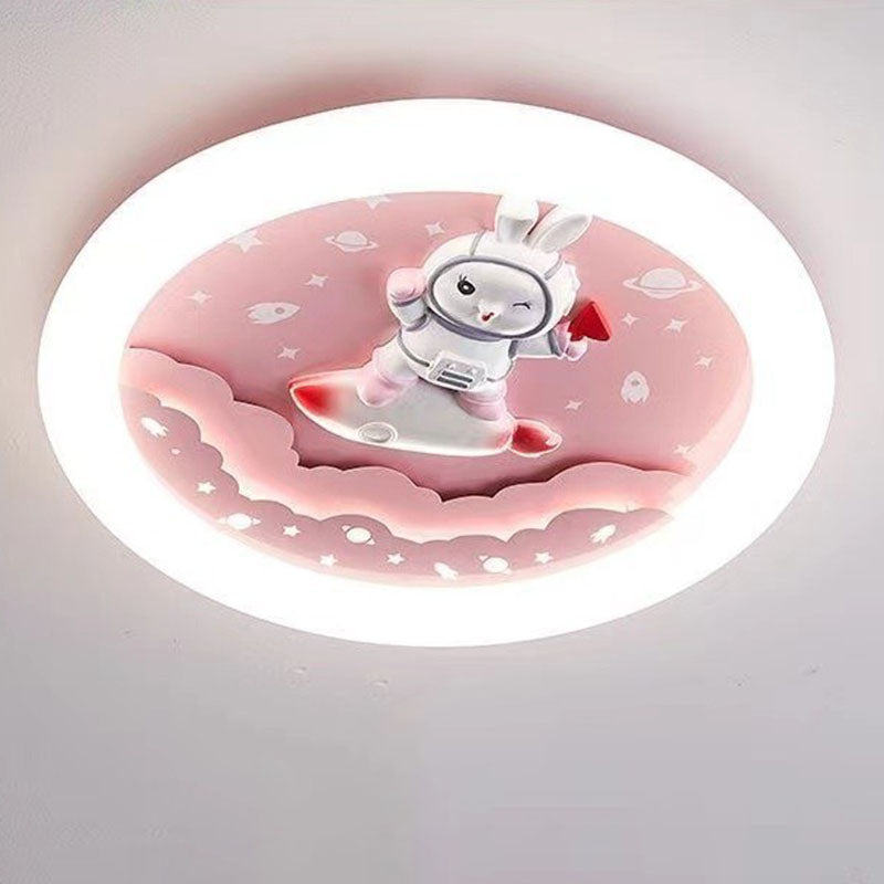 Modern Art Deco Round Cloud Rabbit Unicorn Acrylic Resin Iron LED Flush Mount Ceiling Light For Bedroom