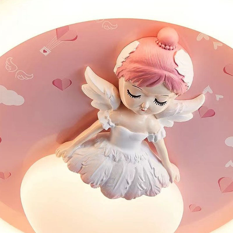 Modern Art Deco Round Cloud Rabbit Unicorn Acrylic Resin Iron LED Flush Mount Ceiling Light For Bedroom