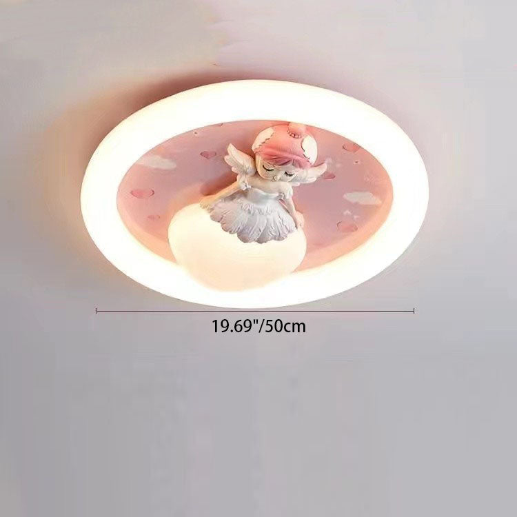 Modern Art Deco Round Cloud Rabbit Unicorn Acrylic Resin Iron LED Flush Mount Ceiling Light For Bedroom