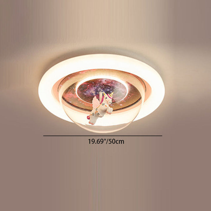 Plafonnier LED rond en résine acrylique fer avec étoiles et licorne pour chambre d'enfant Art déco moderne 