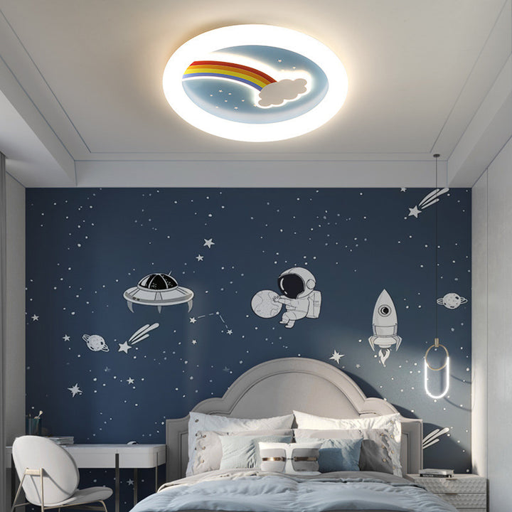 Plafonnier LED rond en acrylique plastique fer avec nuages arc-en-ciel pour chambre d'enfant de style Art Déco moderne 