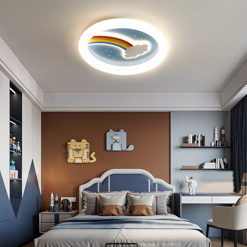 Moderno arte deco niños arcoíris nubes redondas acrílico plástico hierro LED empotrado luz de techo para dormitorio 
