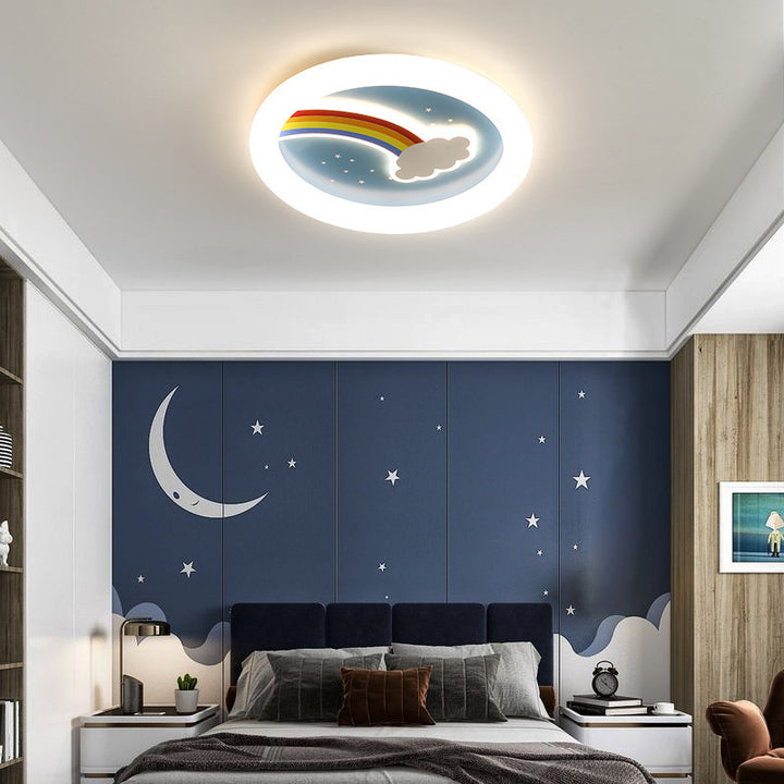 Plafonnier LED rond en acrylique plastique fer avec nuages arc-en-ciel pour chambre d'enfant de style Art Déco moderne 