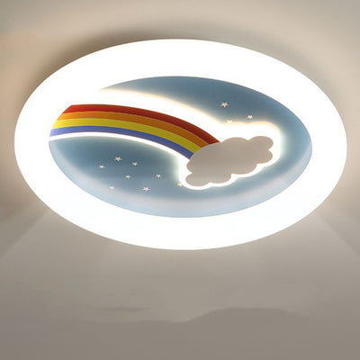 Moderno arte deco niños arcoíris nubes redondas acrílico plástico hierro LED empotrado luz de techo para dormitorio 