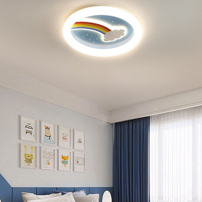 Moderno arte deco niños arcoíris nubes redondas acrílico plástico hierro LED empotrado luz de techo para dormitorio 