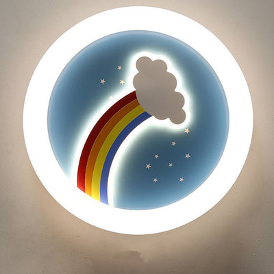 Moderno arte deco niños arcoíris nubes redondas acrílico plástico hierro LED empotrado luz de techo para dormitorio 