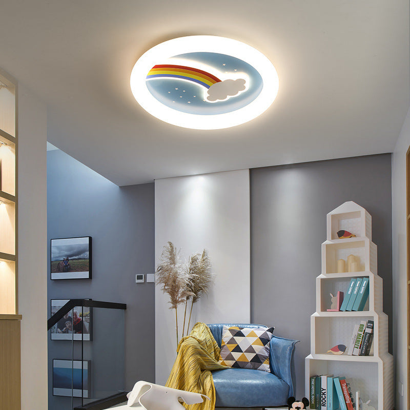 Moderno arte deco niños arcoíris nubes redondas acrílico plástico hierro LED empotrado luz de techo para dormitorio 