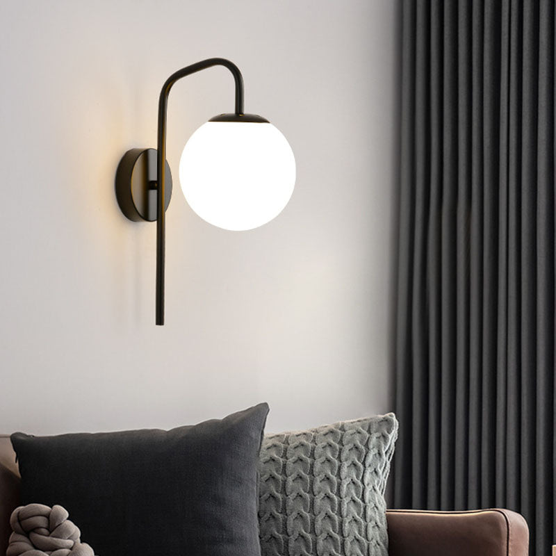 Moderne minimalistische Magie Bohne Biegung Runde Glas Eisen 1-Licht Wandleuchte Lampe für Wohnzimmer 