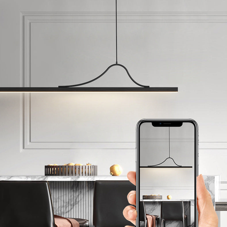 Moderne minimalistische Bar gebogene Rechteck Acryl Aluminium LED Kronleuchter Insel Licht für Esszimmer 