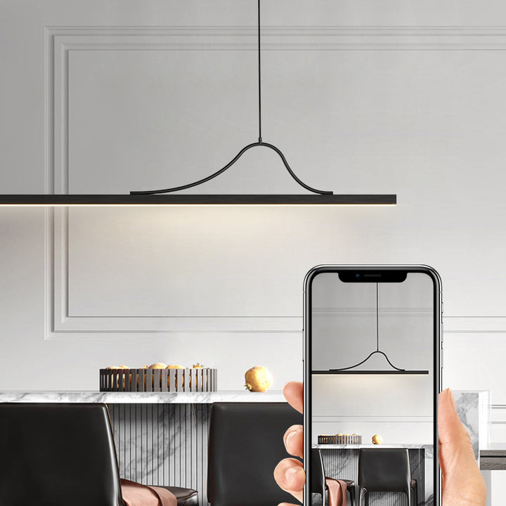 Moderne minimalistische Bar gebogene Rechteck Acryl Aluminium LED Kronleuchter Insel Licht für Esszimmer 