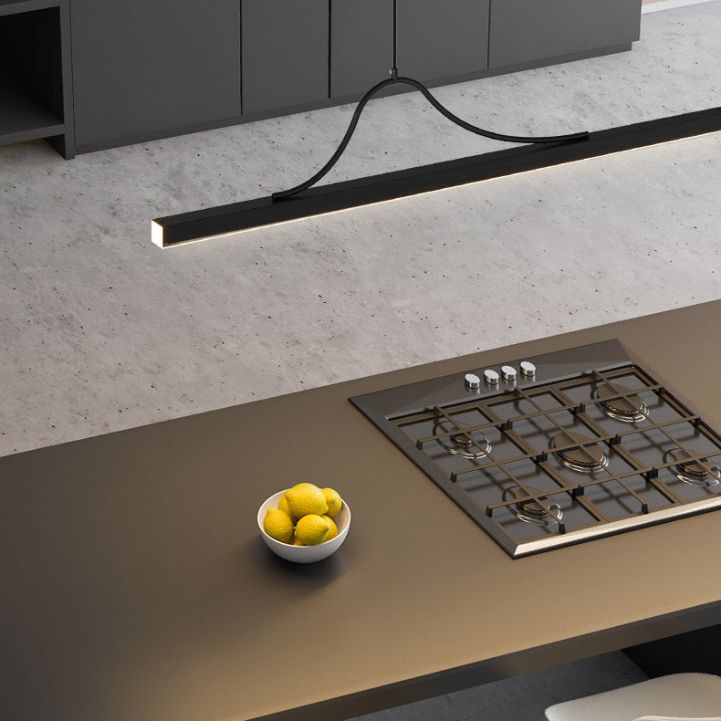 Moderne minimalistische Bar gebogene Rechteck Acryl Aluminium LED Kronleuchter Insel Licht für Esszimmer 