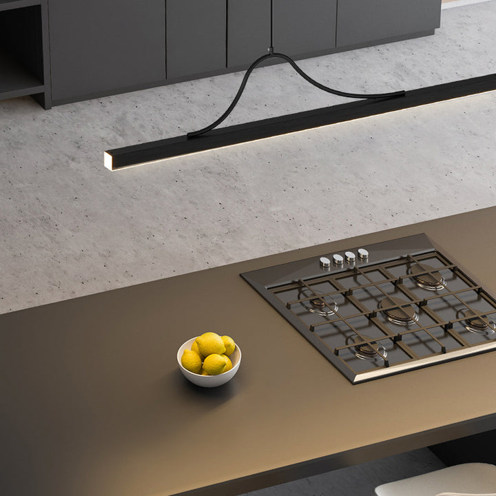 Moderne minimalistische Bar gebogene Rechteck Acryl Aluminium LED Kronleuchter Insel Licht für Esszimmer 