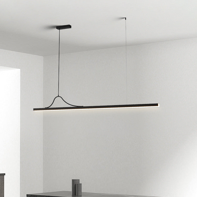 Moderne minimalistische Bar gebogene Rechteck Acryl Aluminium LED Kronleuchter Insel Licht für Esszimmer 