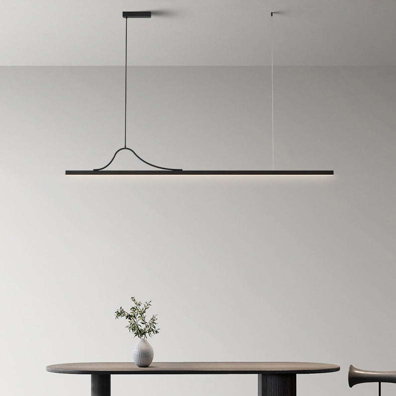 Moderne minimalistische Bar gebogene Rechteck Acryl Aluminium LED Kronleuchter Insel Licht für Esszimmer 