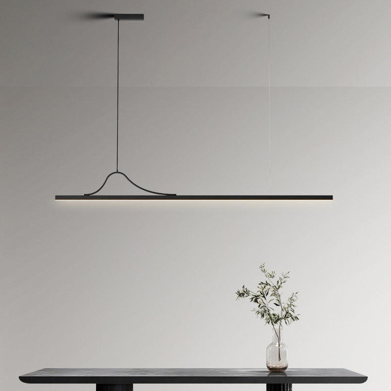 Moderne minimalistische Bar gebogene Rechteck Acryl Aluminium LED Kronleuchter Insel Licht für Esszimmer 