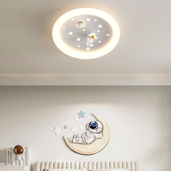 Plafonnier LED en acrylique rond avec fer et étoiles d'astronaute pour chambre d'enfant, style Art Déco moderne 