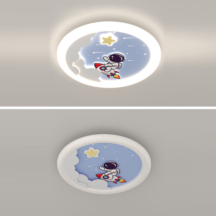 Moderne Art Deco Kinder Himmel Astronaut Runde PE Eisen LED Deckenleuchte für Schlafzimmer 