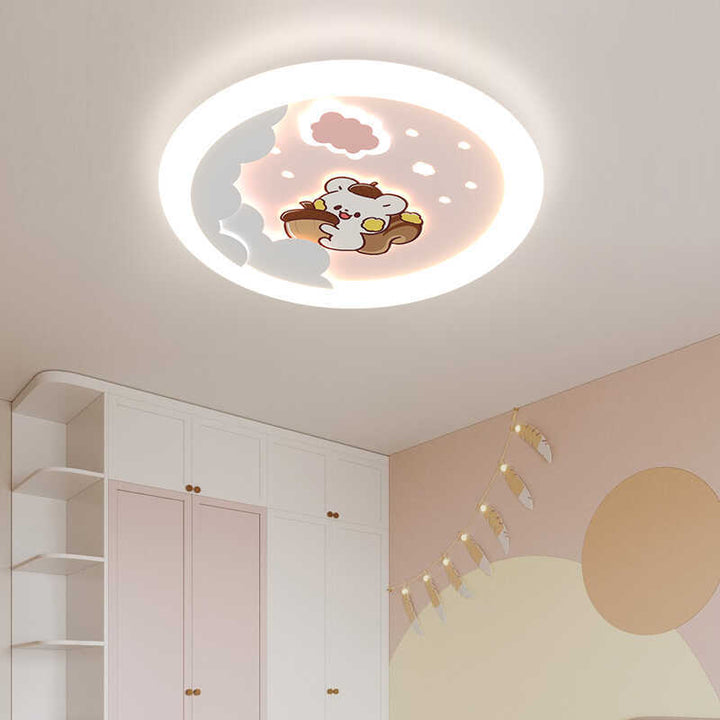 Plafonnier LED rond en fer PE Spaceman ciel Art Déco moderne pour chambre d'enfants 