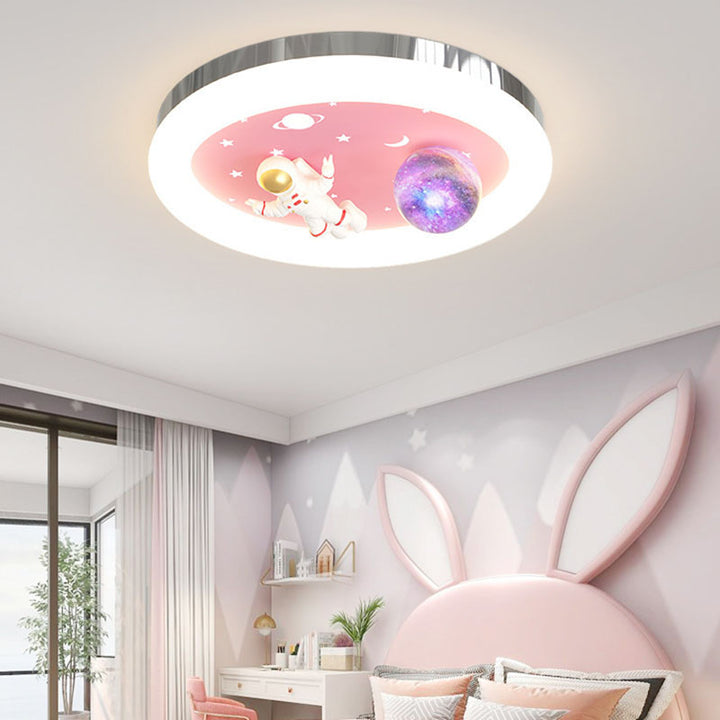Lustre LED encastré rond en résine acrylique fer étoile astronaute Art déco moderne pour chambre d'enfant 