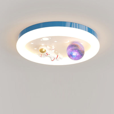 Modern Art Deco Kids Star Astronaut Round Acrylic Resin Iron LED Flush Mount Ceiling Light For Bedroom