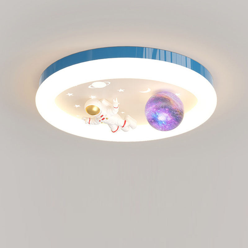 Modern Art Deco Kids Star Astronaut Round Acrylic Resin Iron LED Flush Mount Ceiling Light For Bedroom